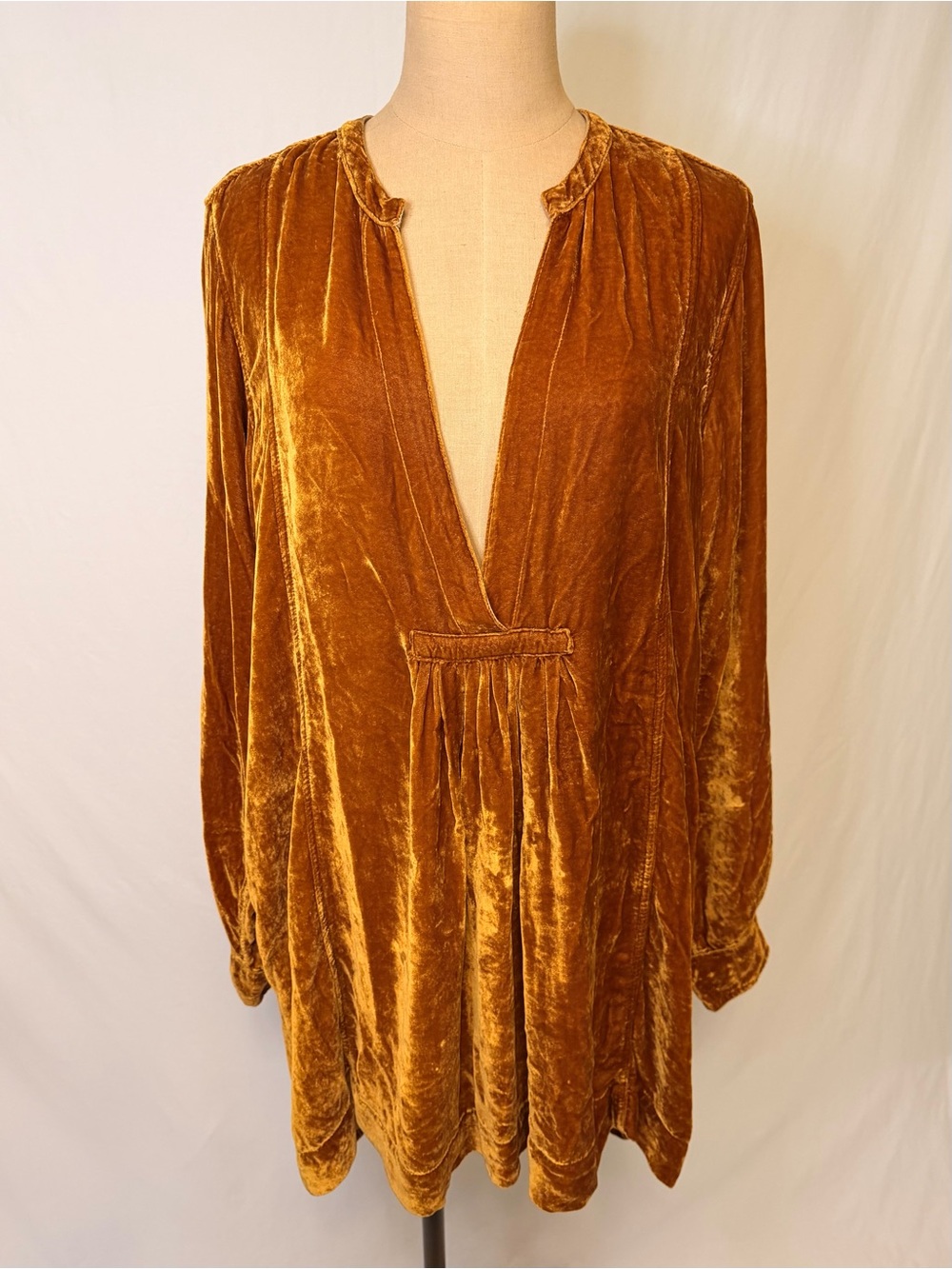 Free People Plush Velvet V-Neck Tunic in Caramel